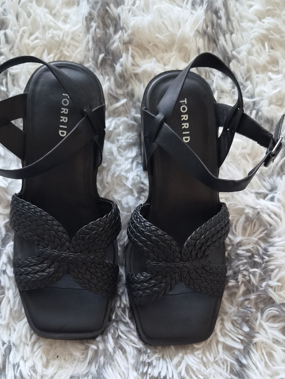 torrid Black Braided Square-Toe Ankle Strap Sandals